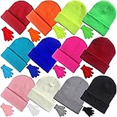 Vegove 12 Pack Kids Hats and Gloves Bulk, Toddler Knit Beanie Mittens for Winter School Charity Homeless Boy Girl 3-8 Yrs