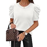 SAMPEEL Short Puff Sleeve Sweaters for Women Knit Tops 2026 Trendy Crewneck Striped T Shirts Casual Summer Blouses