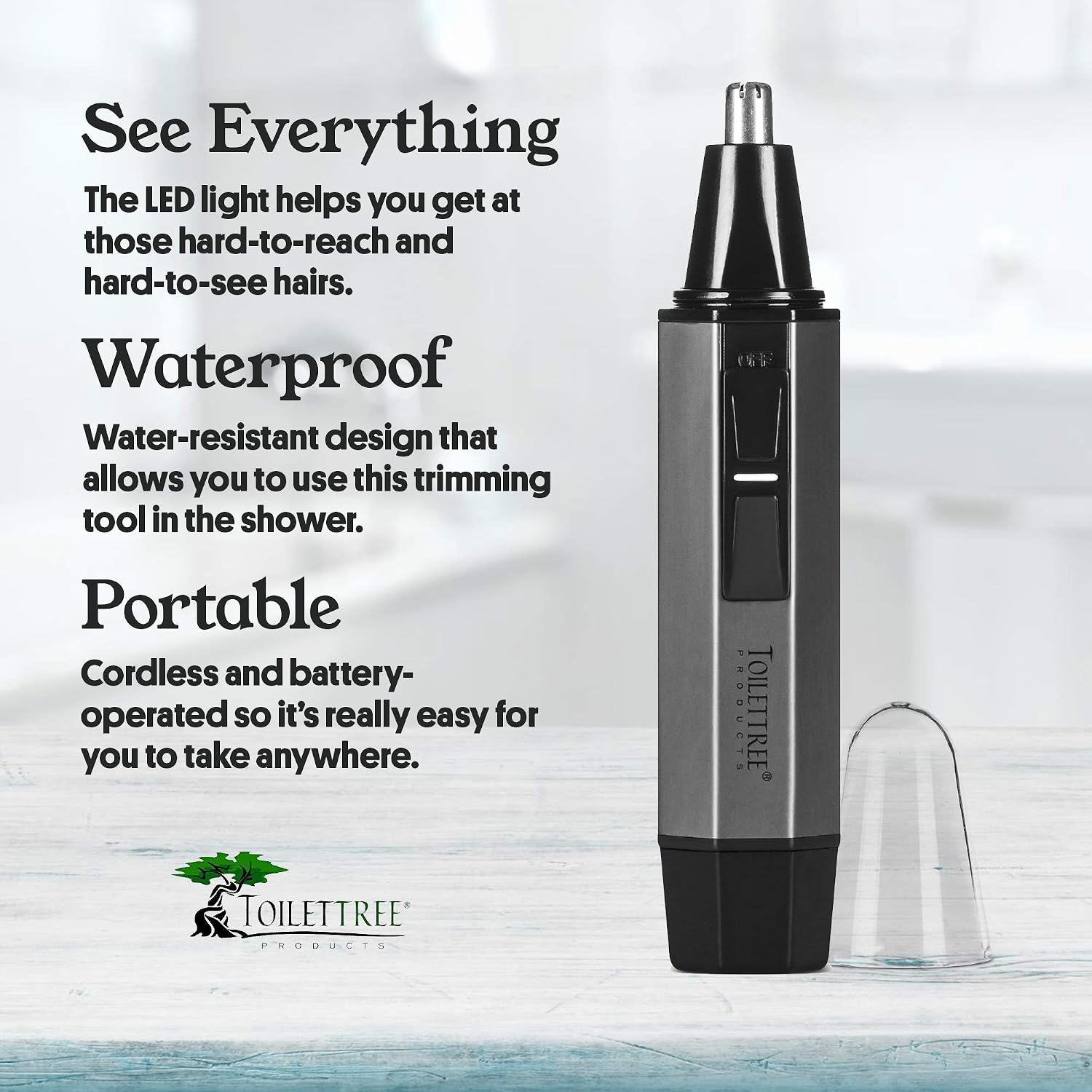 ToiletTree Professional Water Resistant Heavy Duty Steel Nose Trimmer with LED Light, Silver - Image 5