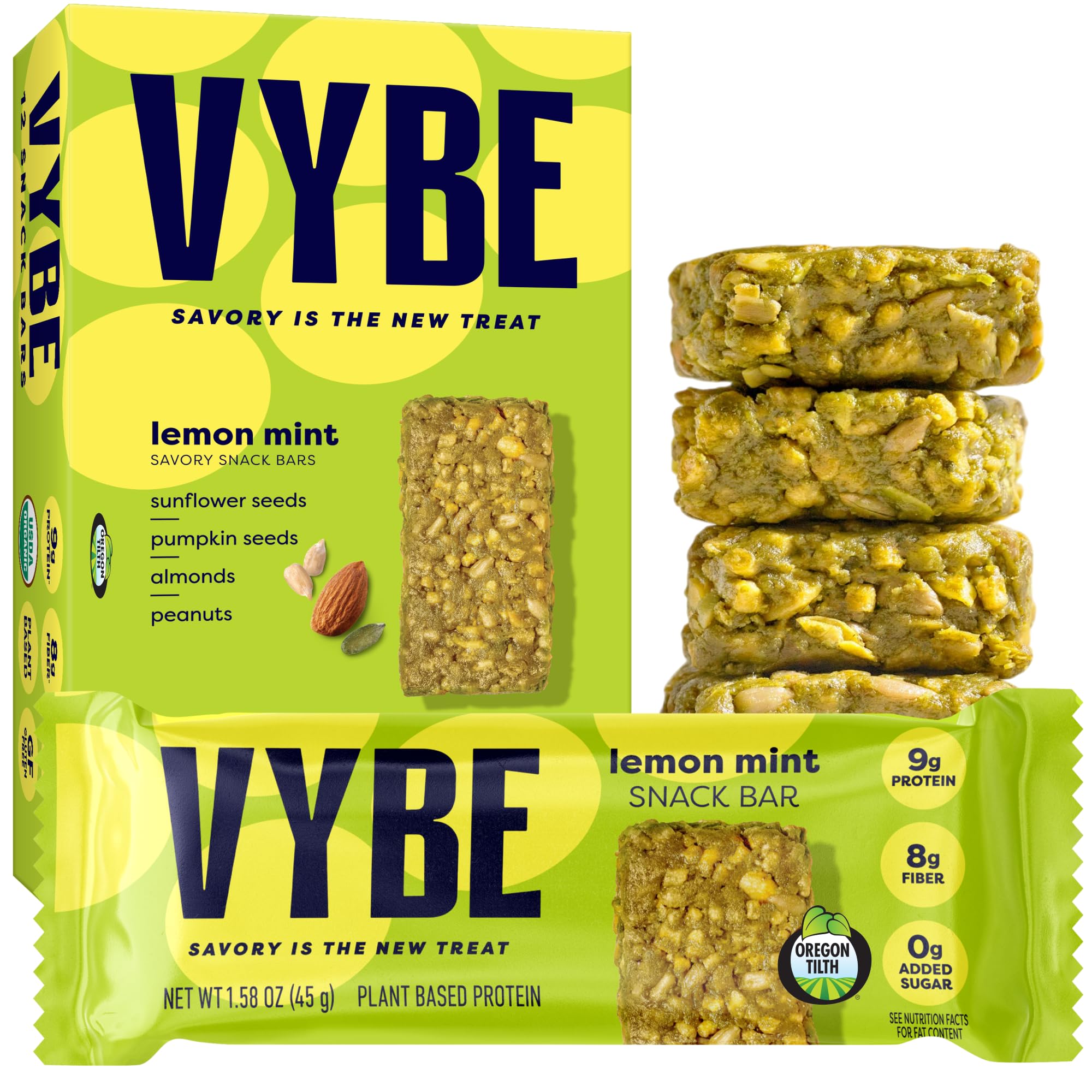 Vybe Snacks Savory Snack Bars – Lemon Mint Flavor