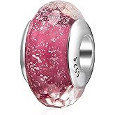 Hoobeads Starry Night Murano Glass Charms 925 Sterling Silver Core Silver Foil Glass Bead for European Bracelet
