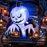 3 Ft Halloween Trunk or Treat Inflatable Car Decorations Kit | Blow Up Pumpkin Ghost Built in Blue LED Lights, Quick-Inflating Outdoor Decor for Car, Halloween Party Yard Decor