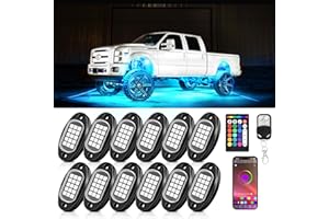 MNJ MOTOR RGB LED Rock Lights 12 Pods - Multicolor Underglow Neon Light Kits, Underbody Lamp Waterproof with APP/Remote Control & Music Mode for Pickup Car Off Road SUV ATV Vehicle