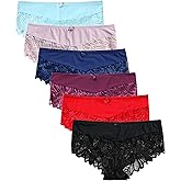 Solavia 6 Pack of Lace Panties for Women, Soft Stretch Hipster, Sexy Cheeky Underwear, Regular & Plus Sizes, S-5XL