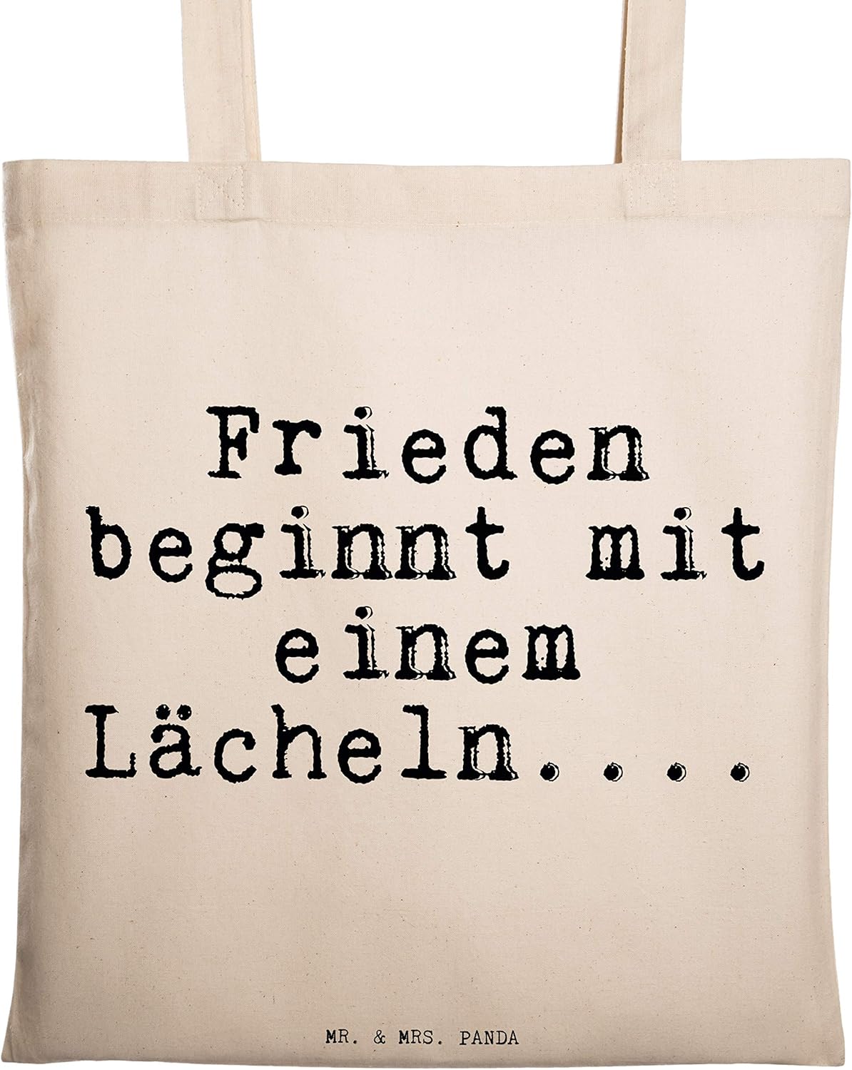Mr. & Mrs. Panda Tragetasche mit Spruch Frieden beginnt mit einem