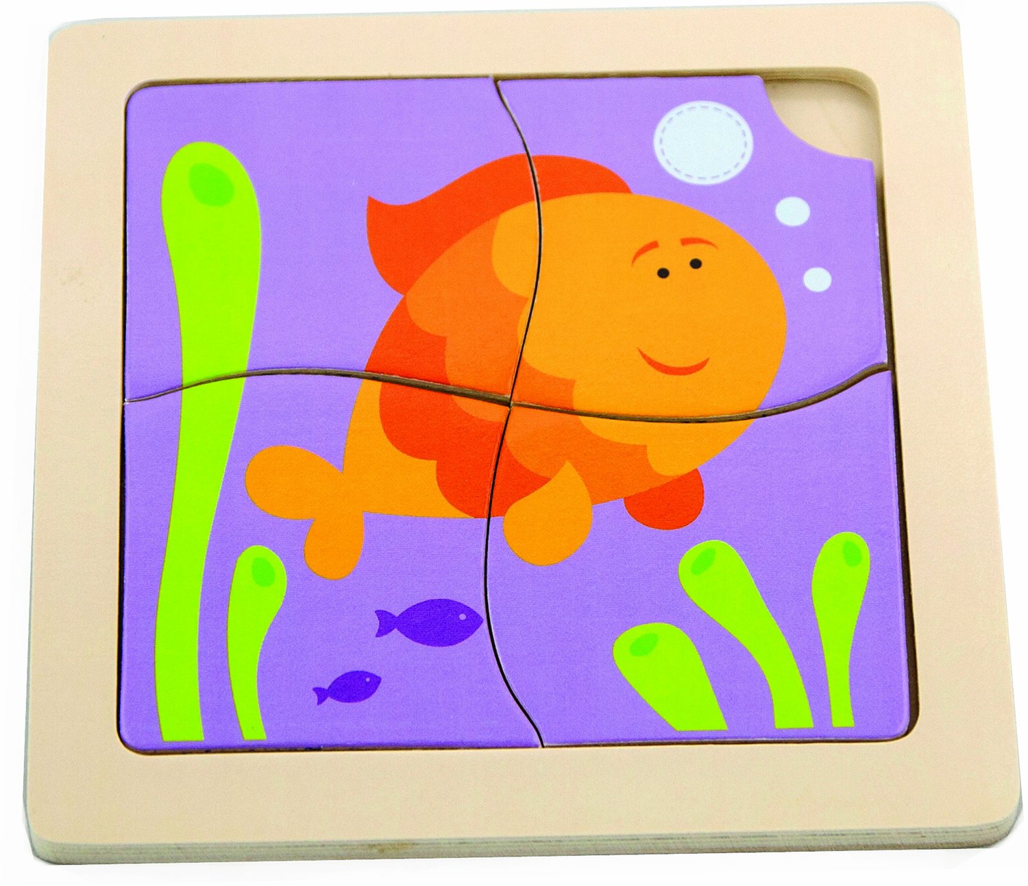 Viga Wooden Four Piece Flat Puzzle in a choice of Twelve Designs for age 18months + (Fish)