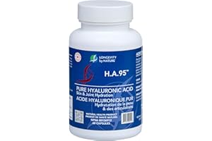Longevity by Nature H.A.95 Hyaluronic Acid Supplements, Antioxidant, Skin Hydration, Eye, Joint, Natural Rooster Comb, 60 Cap