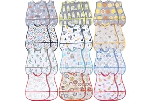 Jeyiour 12 Pcs Baby Waterproof Bibs with Food Catcher Adjustable Snaps Plastic Feeding Bibs for Toddlers, 6 to 36 Months