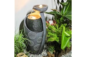 SERBILHOME Jar Water Fountain Outdoor Garden Indoor Glazed Vase Bowl Cascading 31.4" Resin Outdoor Waterfall Fountain Indoor Vase with Lights for Garden, Patio, Backyard, Deck, Porch Decor