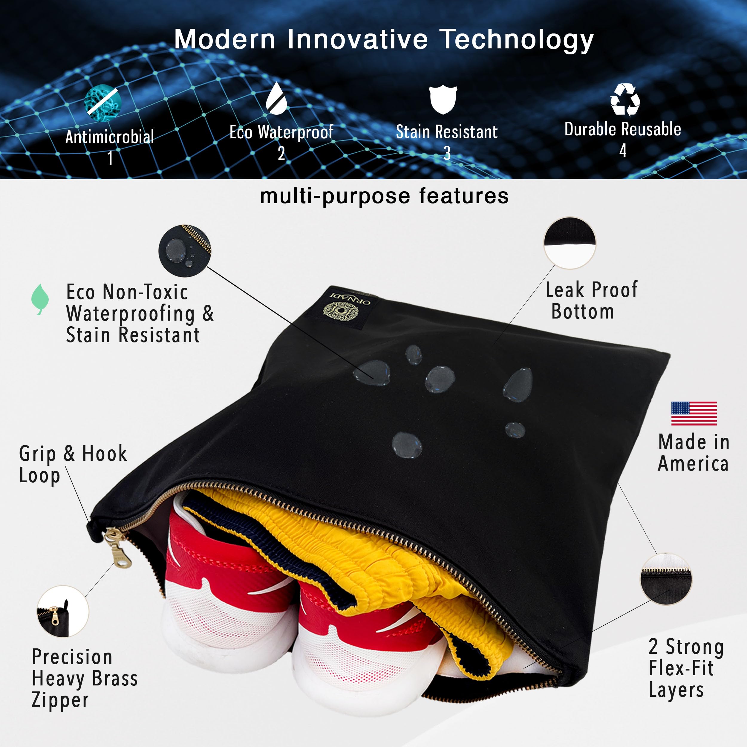 Wet Gym Clothes Bag Waterproof Antimicrobial Sack Inhibits Bacteria & Odor from Dirty Laundry, Swimsuits, Sweaty Shoes for Smell Proof Travel 14 X 17.5