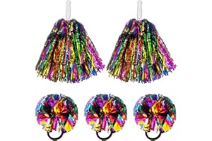 Lovecheer 5PCS Pom Poms Cheerleading and Hair Ropes Pompoms Cheerleader Costume for Team Spirits Basketball New Year Christmas Dance Party Birthday Gift