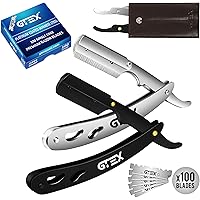 GTEX Straight Razor for Men (Silver and Black) & 100 Premium Barber Razor Blades - 2 Straight Edge Razor 100 Shaving Razor Bl
