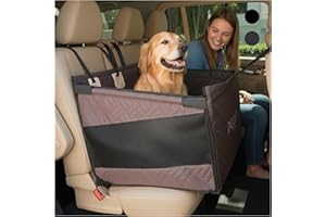 DOGGO SELECTION Premium Dog Car Seat & Back Seat – Waterproof & Non-Slip Travel Hammock with Storage Pockets | Secure & Comfortable Pet Seat Cover for Medium Dogs – Fits Cars, SUVs & Trucks (Brown)