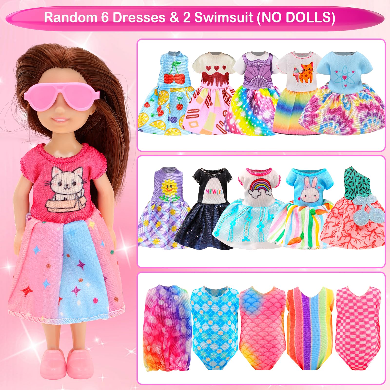 Miunana 25 PCS 5.3 Inch Girl Doll Clothes Dress Outfits and Shoes with 4 Pairs of Shoes for 4-6 Inch Girl Dolls Clothes and Accessories Doll Top and Pants Wings