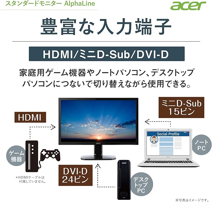 Amazon Acer モニター ディスプレイ Alphaline 24インチ Ka240hbmidx フルhd Tn Hdmi Dvi D Sub スピーカー内蔵 ブルーライト軽減 Vesa対応 日本エイサー パソコン 周辺機器 通販