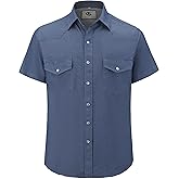 Men's Denim Western Cowboy Pearl Snap Casual Button Down Up Dress Light Weight Short Sleeve Soild Work Shirts