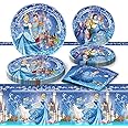 41Pack Cinderella Party Supplies include 7"10Pcs and 9" 10Pcs plates, 20 napkins Tablecloth for Cinderella birthday party decoration