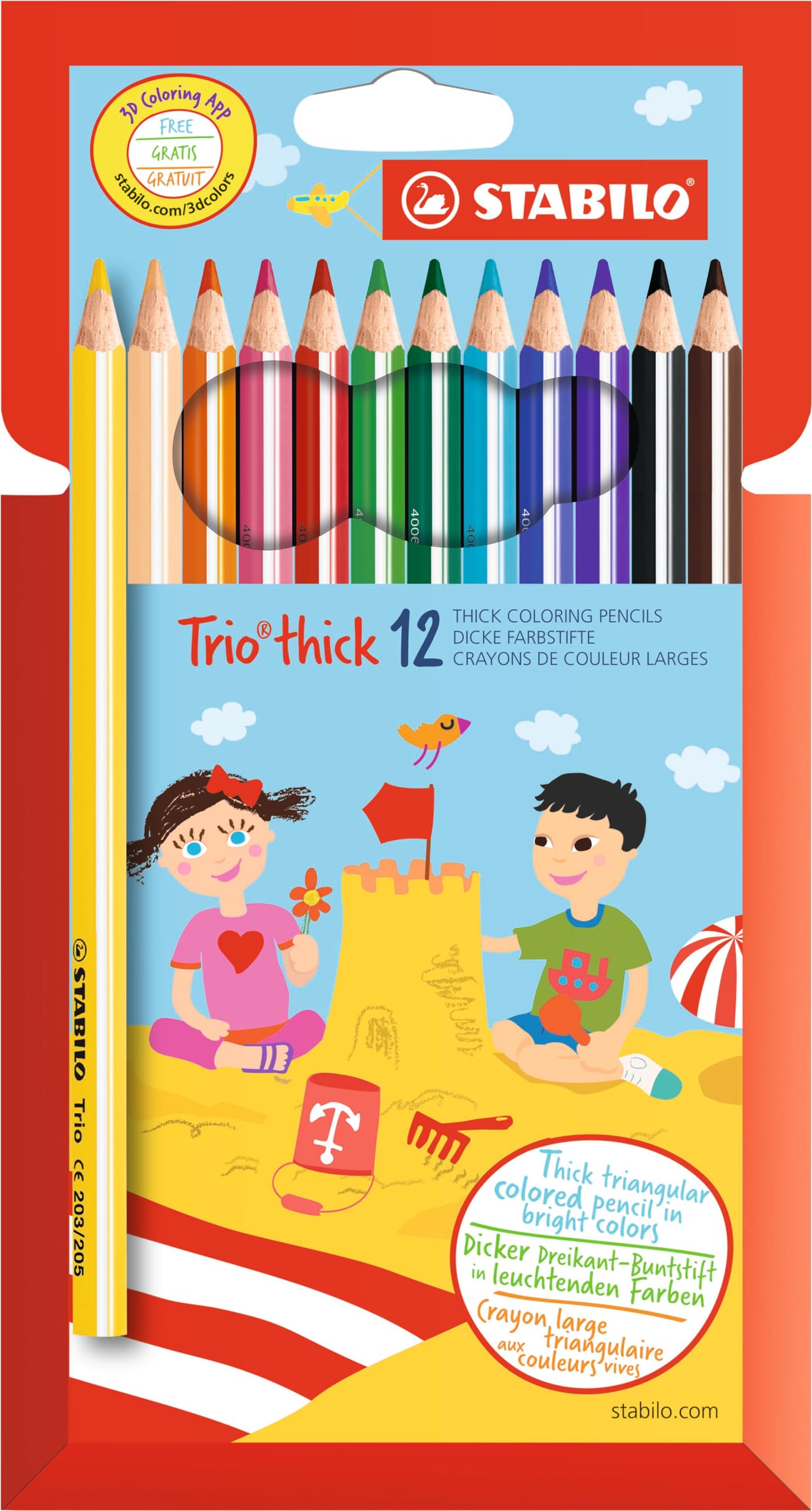 STABILO Trio Thick Triangle Colour Pencil Case with 12 Colours