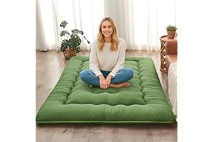 DAICO Japanese Floor Mattress Futon Mattress Full Size 54''*80'',4'' Thicken Tatami Mat Sleeping Pad Foldable Roll Up Mat for Camping and Guest Room, Green
