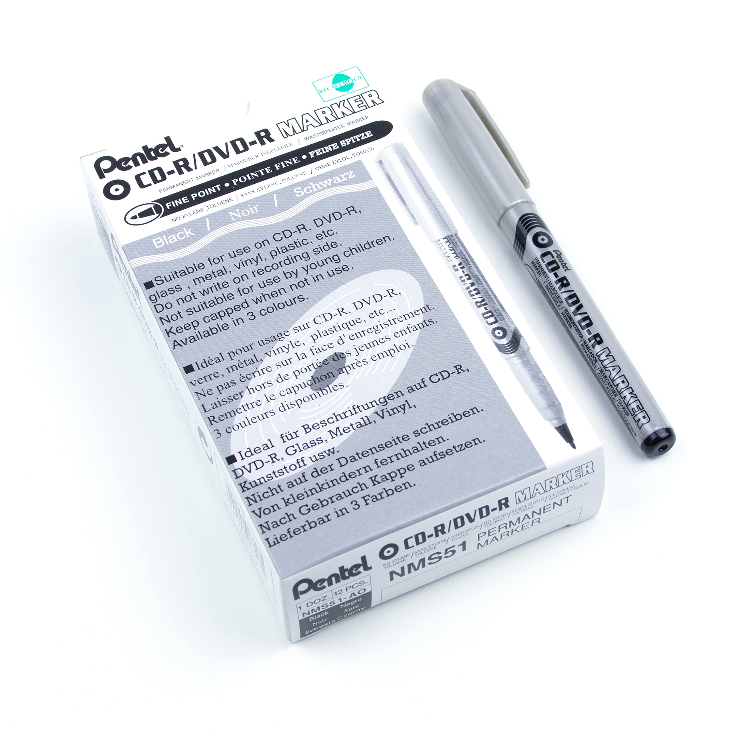 Pentel CD/DVD Permanent Marker, Fine Point, Black Ink (Each)