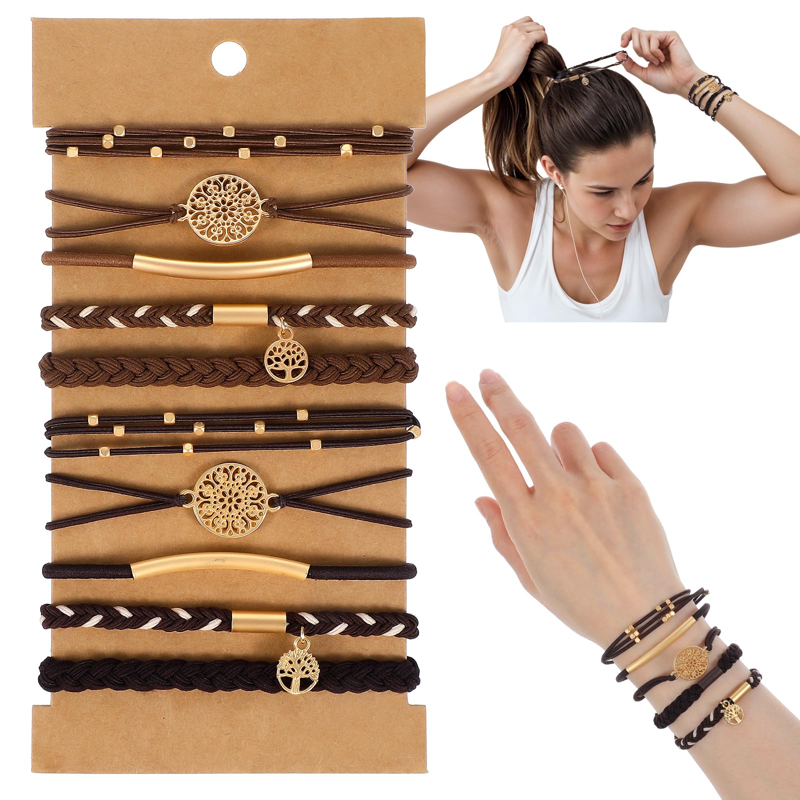 Prasacco 10 Pack Boho Style Hair Ties Elastic No Damage Soft Braided Hair Bands for Women & Girls Thick Thin Hair Accessories