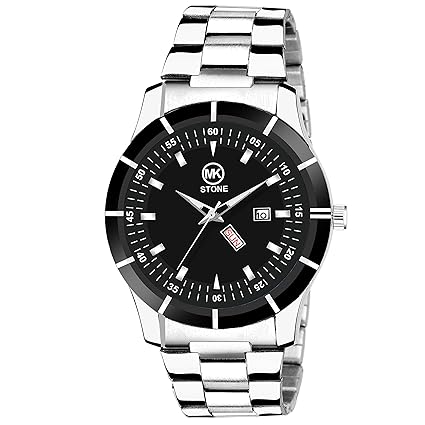 Analog Black Dial Day and Date Stainless Steel Chain Mens Watch