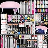 PEACECOLOR Acrylic Nail Kit with Drill and U V Light for Nail Extension | 3PC Acrylicy Powder Clear/White/Pink,24PC Glitter Decoration,Top/Base Coat,Fake Tips,Professional Complete ManicureTools