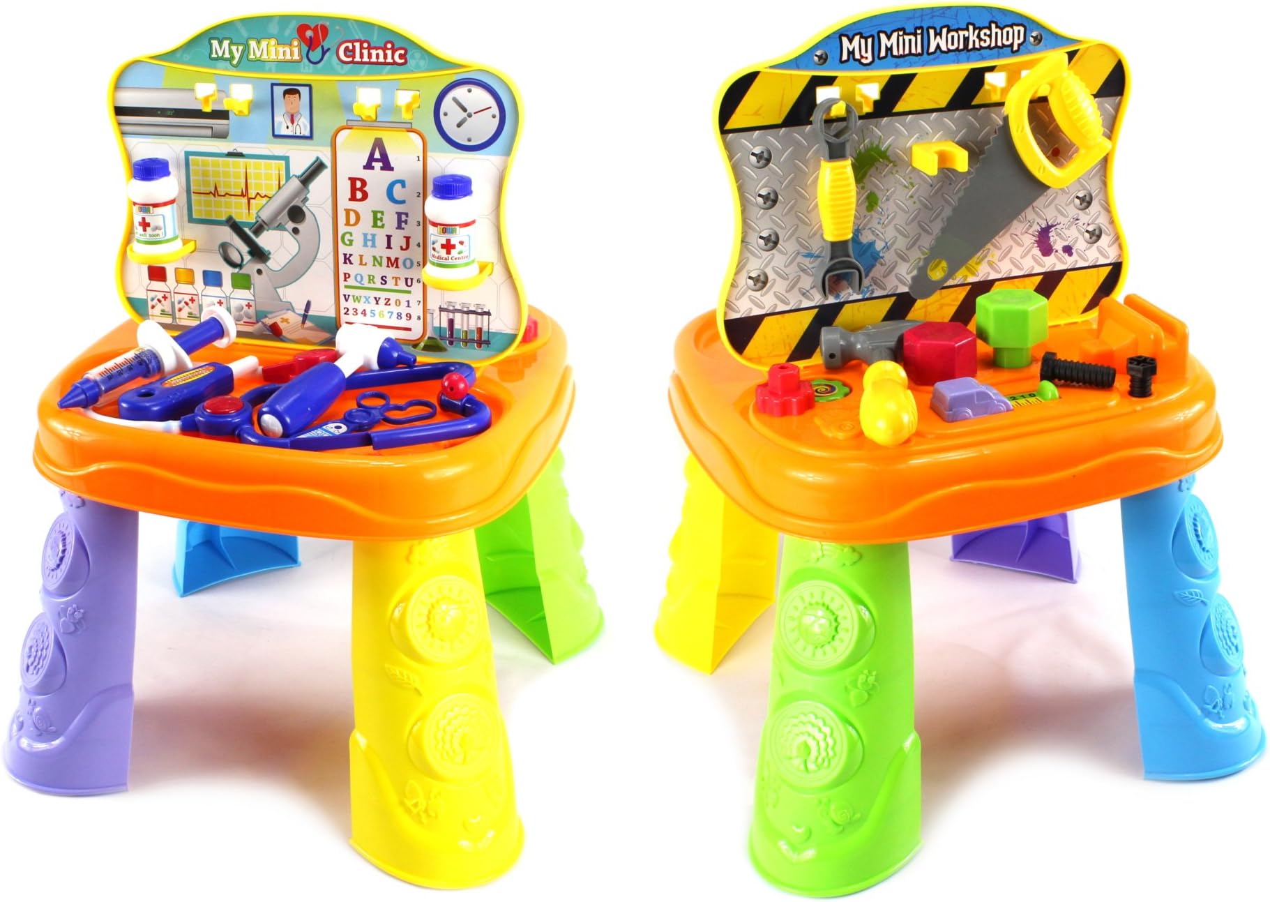 My Mini 2-in-1 Tool Workshop & Doctor Clinic Pretend Play Toy Table Playset w/ Accessories