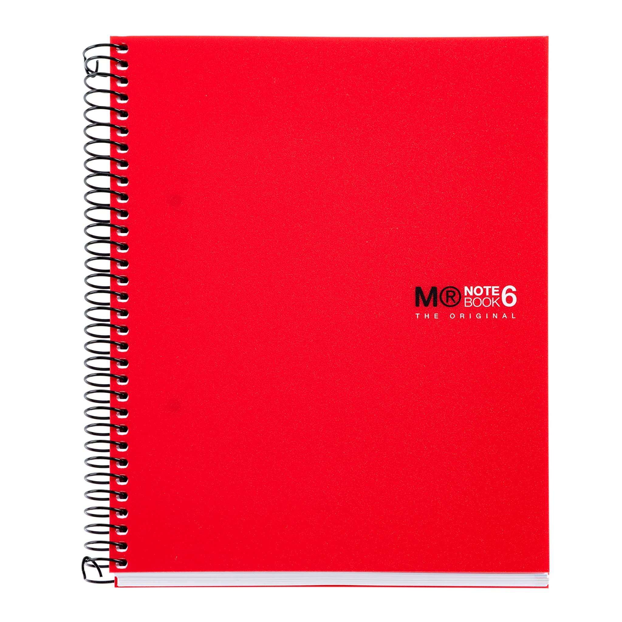 MIQUELRIUS Microperforated Spiral Notebook, Opaque Polypropylene Cover, Size A5 148 x 210 mm, 2 Drills, 150 Sheets of 70 g/m2 and 6 Colour Stripes, Horizontal Stripe 7 mm, Red