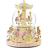 Music Box Carousel Horse Snow Globe with Color Light, Carousel Musical for Christmas Anniversary Birthday Gift for Girls Daughter Women Mom Granddaughter Play You are My Sunshine