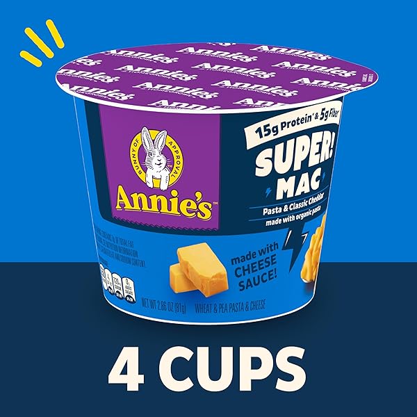 ANNIE’S SUPER! MAC MICROWAVE PASTA AND CLASSIC CHEDDAR CUPS, 4 CT, 11.44 OZ