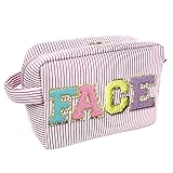 COSHAYSOO Preppy Makeup Bag with Chenille Letter