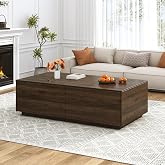 Hlivelood 55 inch Rectangle Coffee Table with 4PCS Storage Drawers(Walnut) | Long Wood Oversized Center Tables,Rectangular Mid Century Tea Table,Farmhouse Living Room Table for Home Office Bedroom