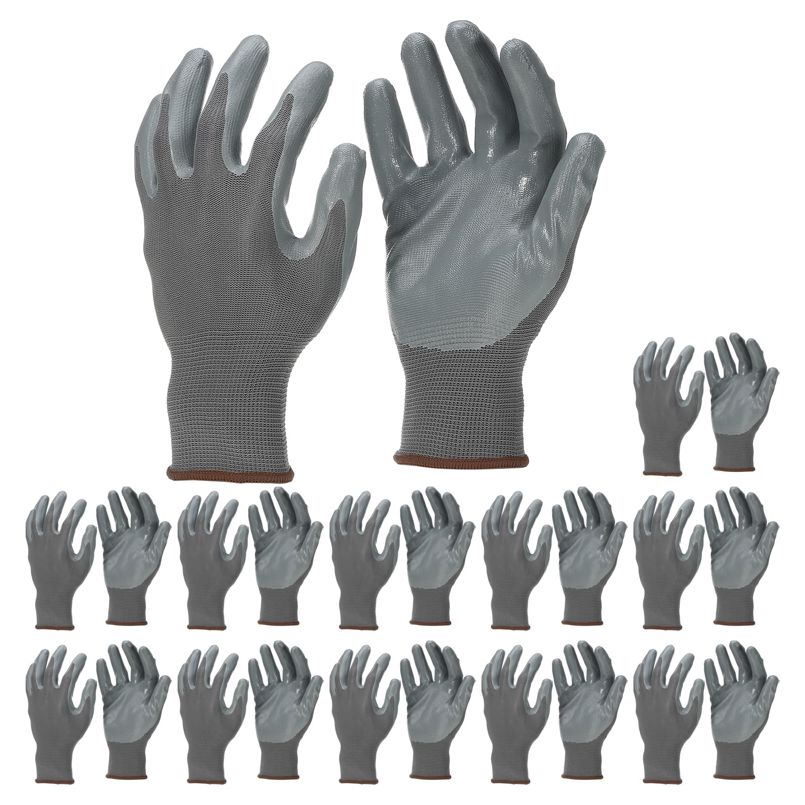 PATIKIL Safety Work Gloves Nitrile Coated, 12 Pair Non-slip Gardening Gloves Seamless Knit Working Gloves with Grip for Women Men Warehouse, Gray Large Size