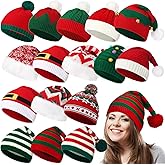 Liitrsh 16 Pcs Christmas Knitted Elf Hats Bulk Santa Xmas Crochet Beanies Hats Threaded Striped Holiday with Pompom for Adults Teens Men Women Unisex