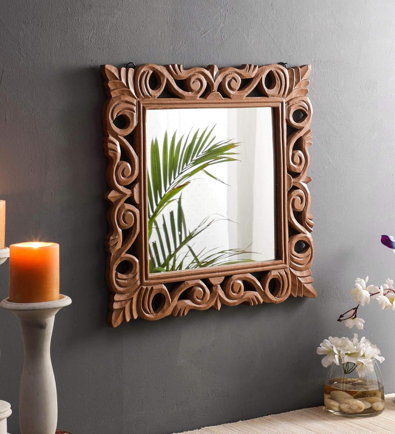 Buy The Urban Store Wood Handcrafted Wall Mirror for Bedroom Home Décor