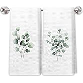 Sage Green Botanical Kitchen Towels, Rustic Plants Dish Tea Towels for Kitchen Decor, Nature Green Eucalyptus Leaves Decorative Hand Towels for Bathroom, 16x24 Inch Set of 2