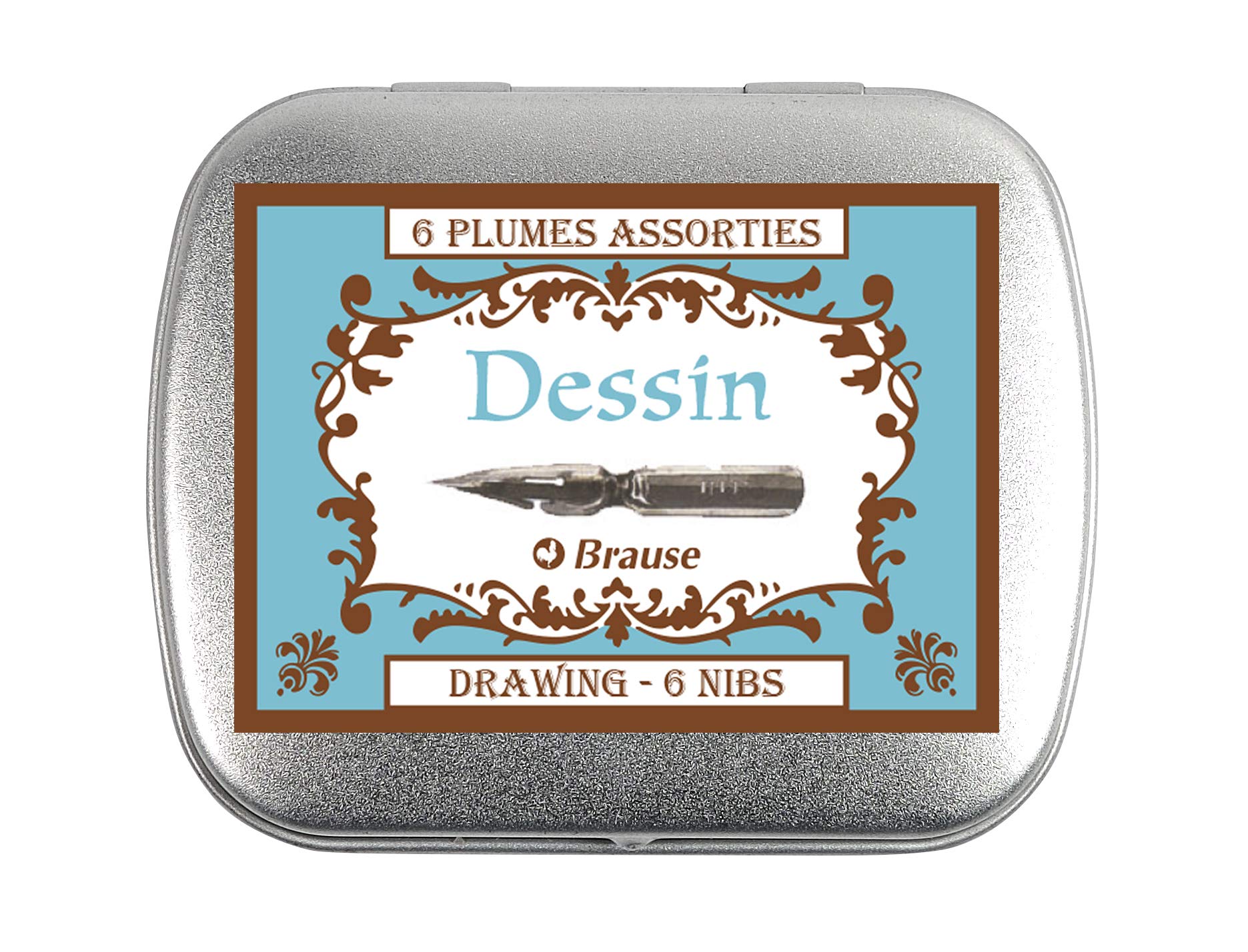 Brause 21001B - Box of 6 metal drawing nibs - (2 nibs x l'écolière 65B + dessin 66B + Ornament 5 mm 50050B) - Lettering - Writing - Drawing - Calligraphy