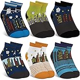 hometrixx 6 Pairs Kids Boys Ankle Socks Low Cut Cartoon City Buildings Funny Sock Breathable No Show Socks aged for 1-7Years