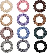 Kuou 12 Pcs Satin Hair Scrunchies for Women Skinny Hair Ties Elastic Silk
