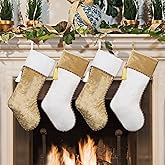 Ugiftcorner White and Gold Christmas Stockings 4 Pack Velvet Christmas Stockings with Tassel Decorations for Fireplace Holiday Party