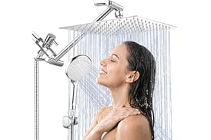 Shower Head, 10 Inch High Pressure Rainfall Shower Head/Handheld Shower Combo with 11 Inch Extension Arm, 9 Settings Adjustab