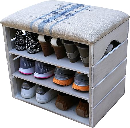 Liza Shoe Rack Premium Vintage Wooden Shoes Footwear Organiser Storage Cabinet Holder Bench With Soft Seat Cushion For Entryway Hallway 51 X 47 X 35 Cm Vintage White Amazon Co Uk Kitchen Home