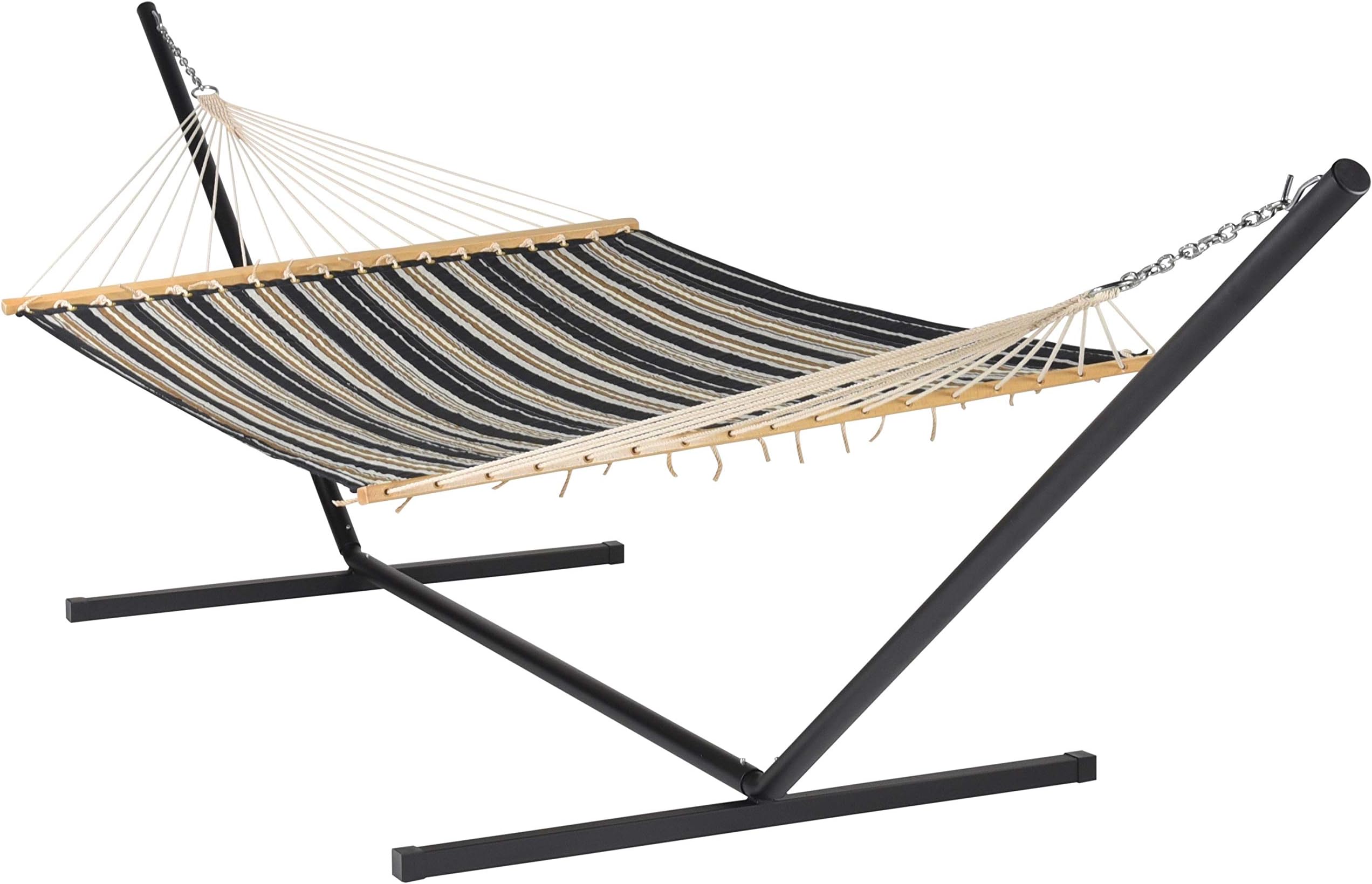 Quilted Hammock and Tribeam Stand (Charcoal and Grey Stripe with TRIBEAM Stand Black)