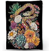 Ti Caldi Snake with Colorful Flowers Blanket - Soft Cozy Lightweight Flannel Throw Blanket for Adults Kids, Warm Fluffy Fuzzy Blankets for Couch, Bed, Travel, Outdoor Use, Home Decor 60×50 in