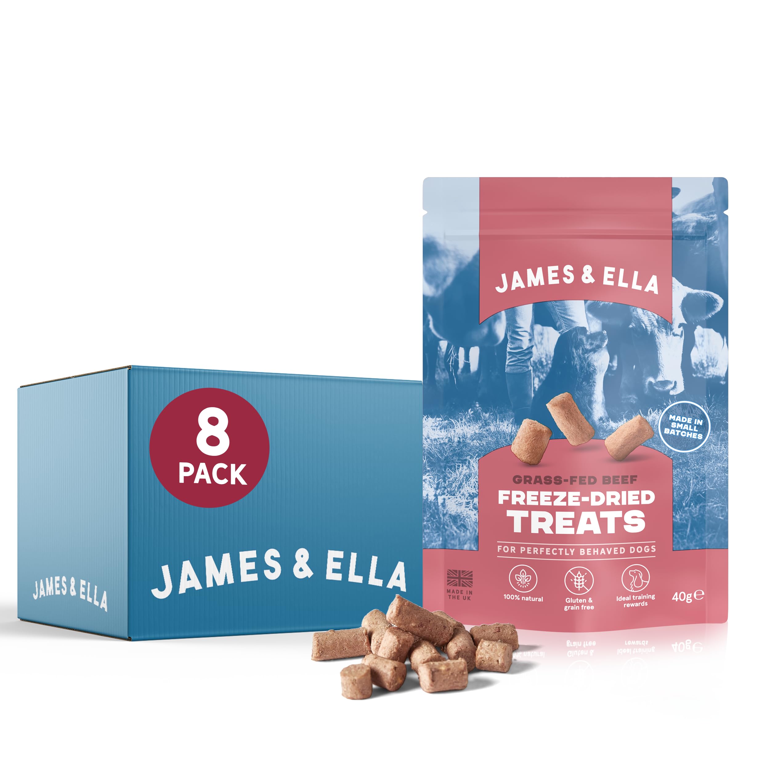 James & Ella Freeze-Dried Dog Treats (8 x 40g) ❘ Delicious Grass Fed Beef Freeze-Dried Dog Treats, Packed with Protein, Essential Oils & Minerals for Happy, Healthy Dogs, Lightweight & Gluten Free — image 1