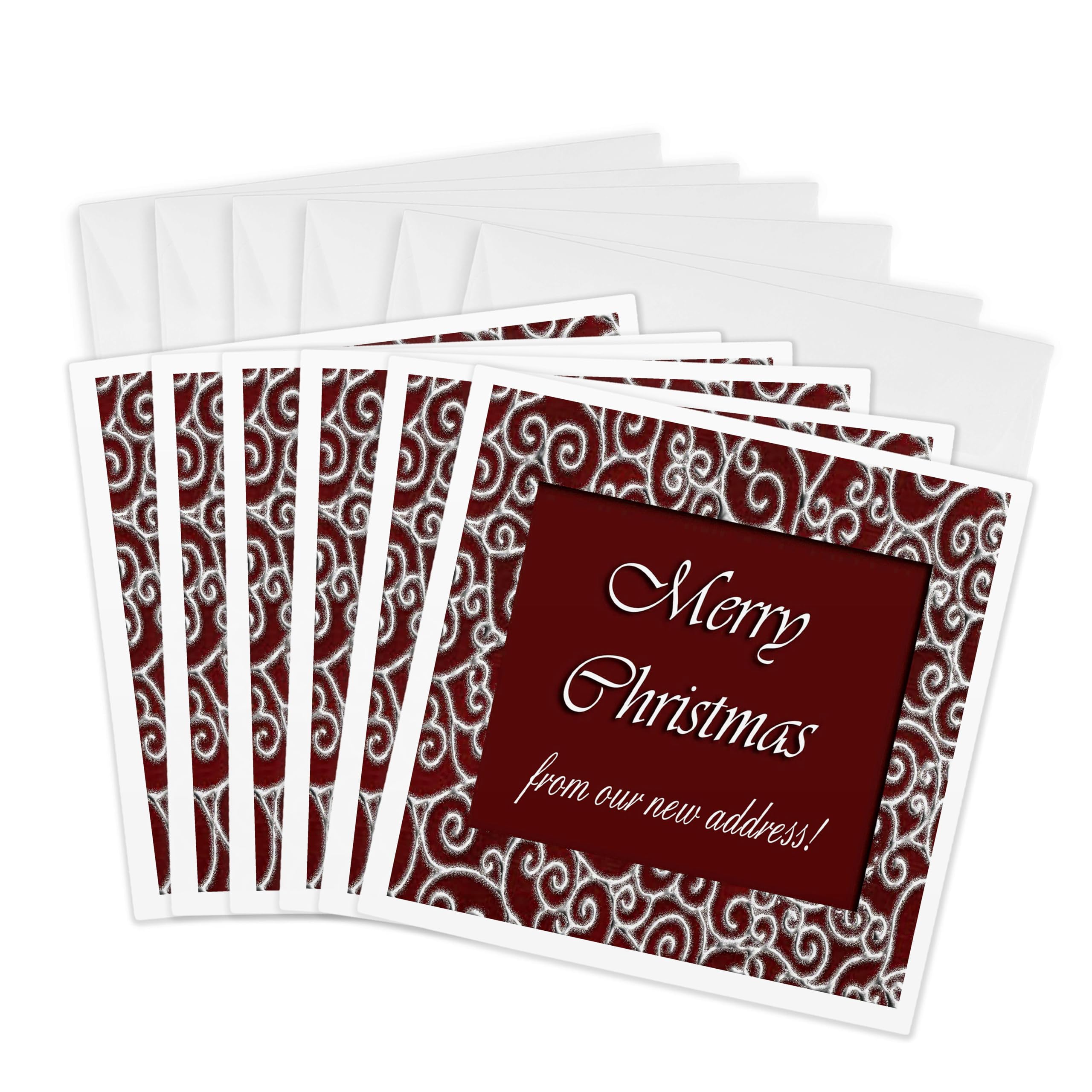 3dRose gc_34231_1 6 x 6-Inch "Merry Christmas from Our New Address, Red and Silver Design" Greeting Card (Pack of 6)