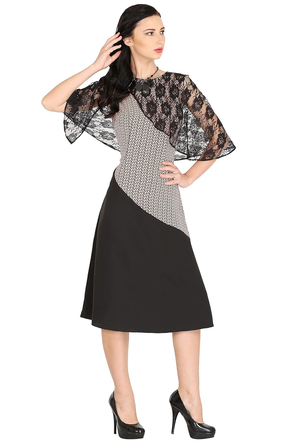 cape sleeve midi dress