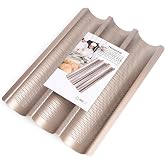Baguette Pans for Baking 15" x 11", Carbon Steel 3 Loaf Nonstick Baguette Baking Tray for French & Italian Perforated French