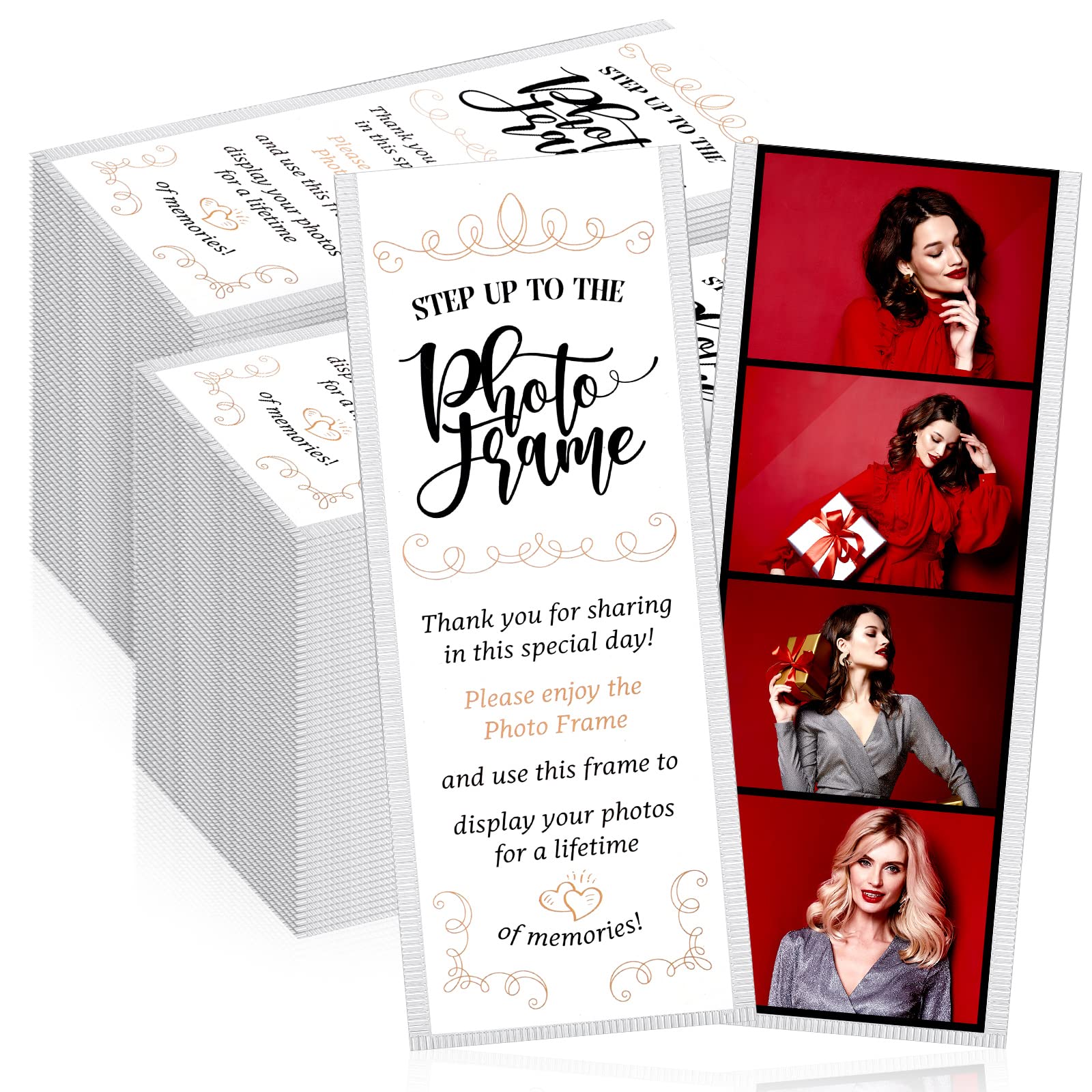 Photo 1 of 200 Pcs Magnetic Photo Booth Frame Flexible Magnetic Picture Frame with Inserts for 2" x 6" PVC Holder Magnet Photo Sleeves for Refrigerator Wedding Grad Party Baby Shower Picture Booth, Vertical